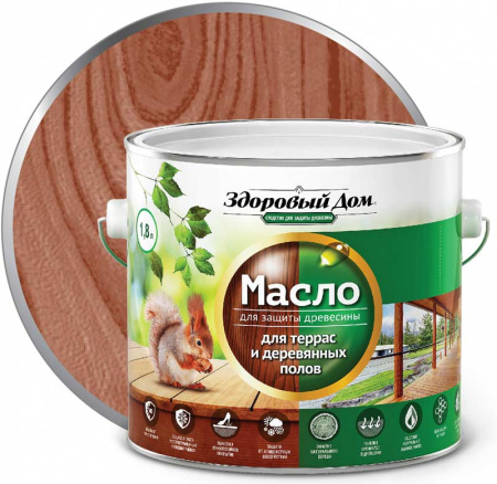 Масло Здоровый дом для террас, лестниц, полов махагон 1,8 л